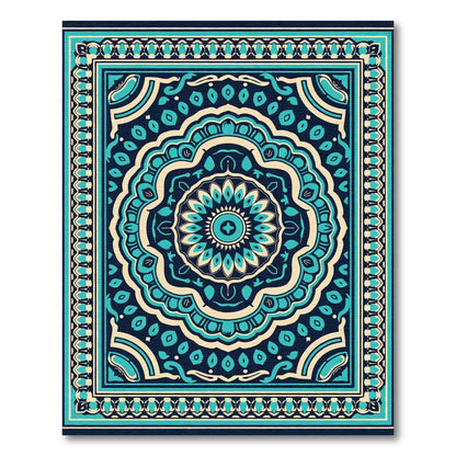 Teal Navy Cream Symmetrical Mandala Rug