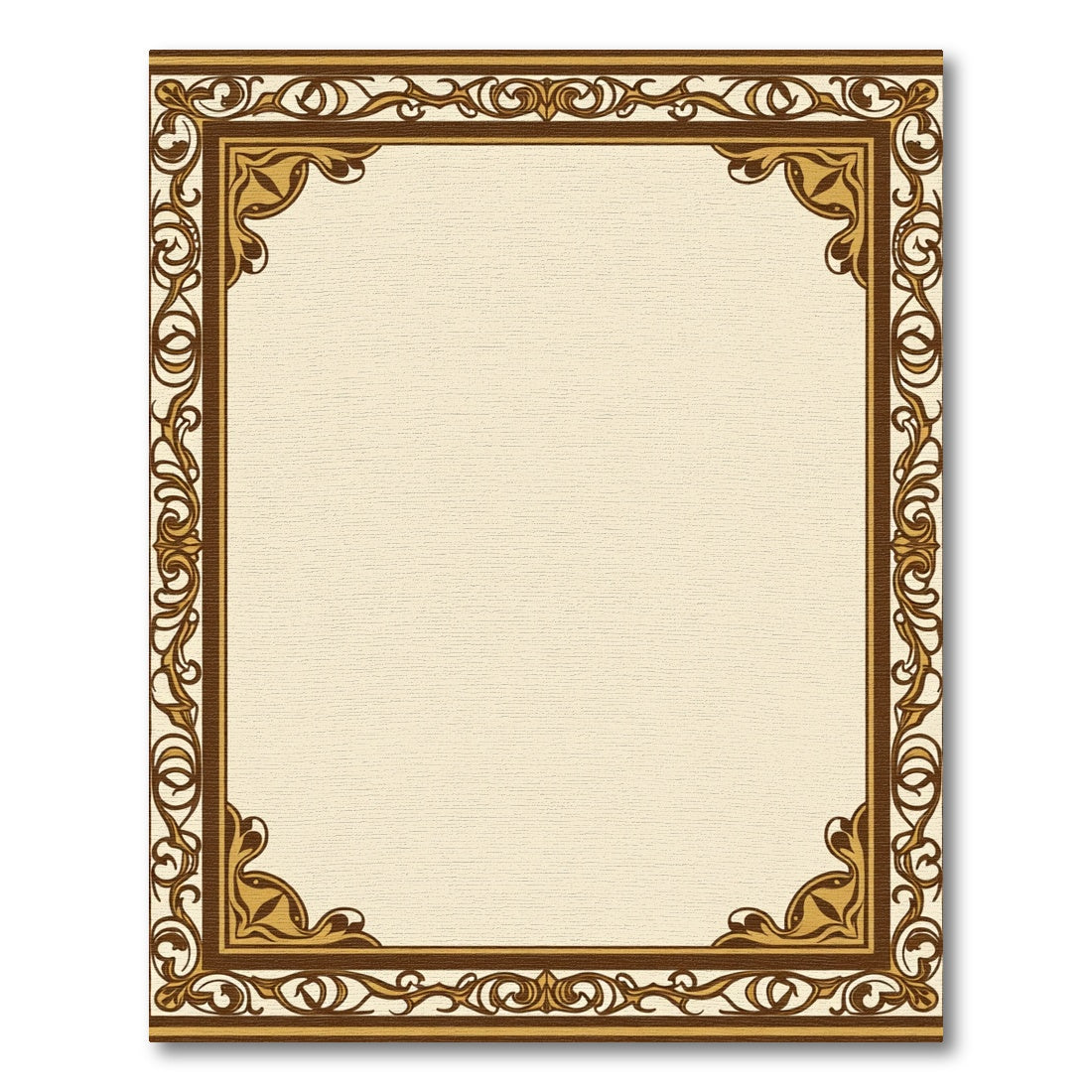 Ornate Brown and Gold Scroll Frame Rug