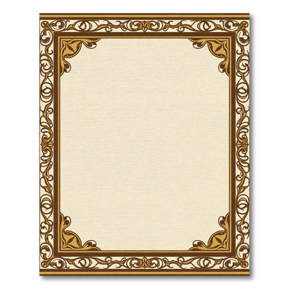 Ornate Brown and Gold Scroll Frame Rug
