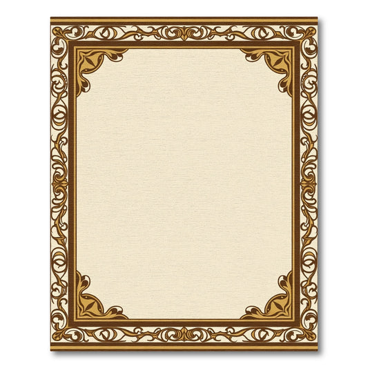 Ornate Brown and Gold Scroll Frame Rug