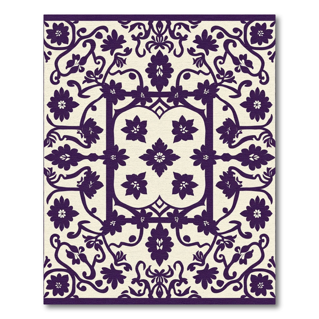 Deep Plum Floral Scrollwork Medallion Rug