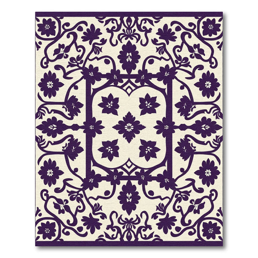 Deep Plum Floral Scrollwork Medallion Rug