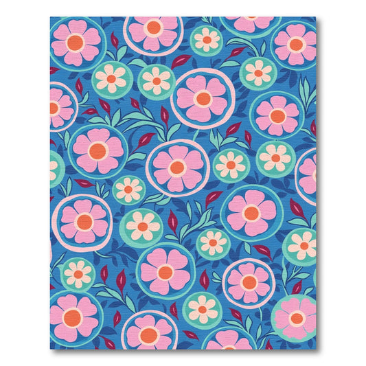 Whimsical Pink Floral Medallion Blue Rug