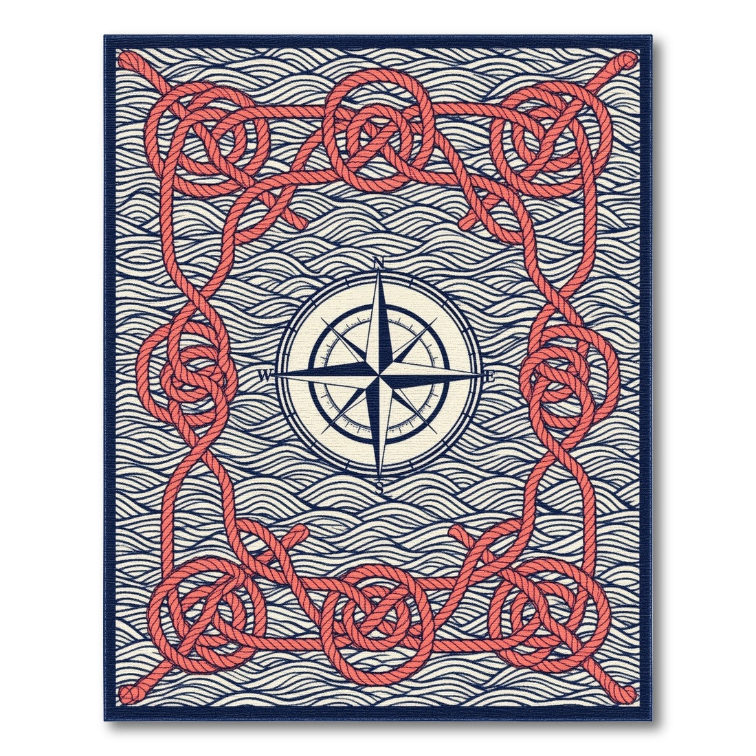 Red Rope Compass Nautical Area Rug