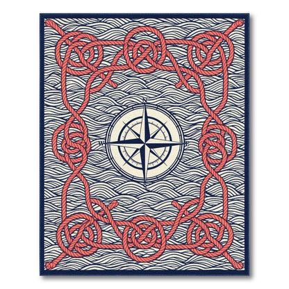 Red Rope Compass Nautical Area Rug
