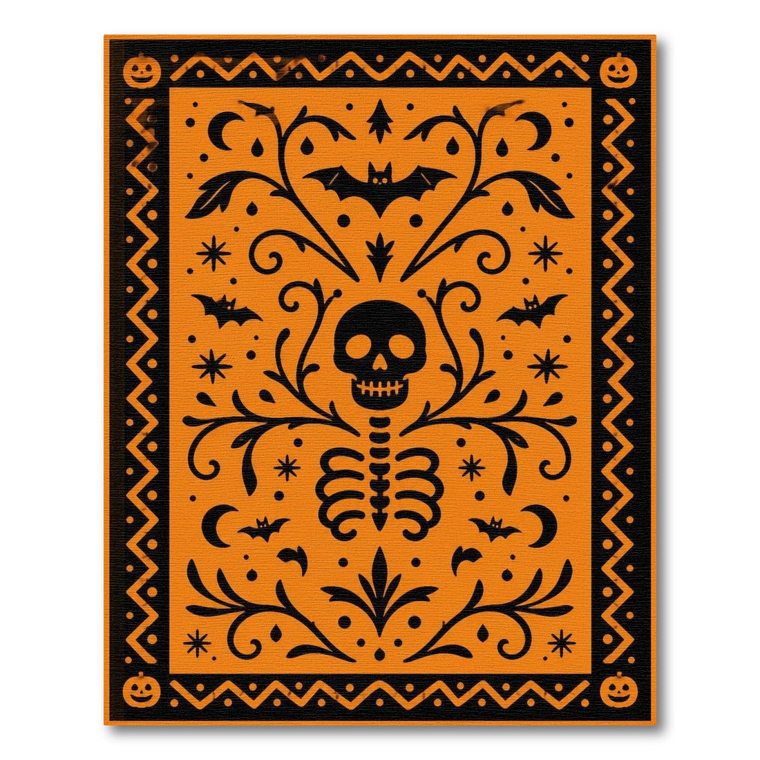 Orange Halloween Skeleton Area Rug
