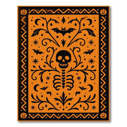 Orange Halloween Skeleton Area Rug