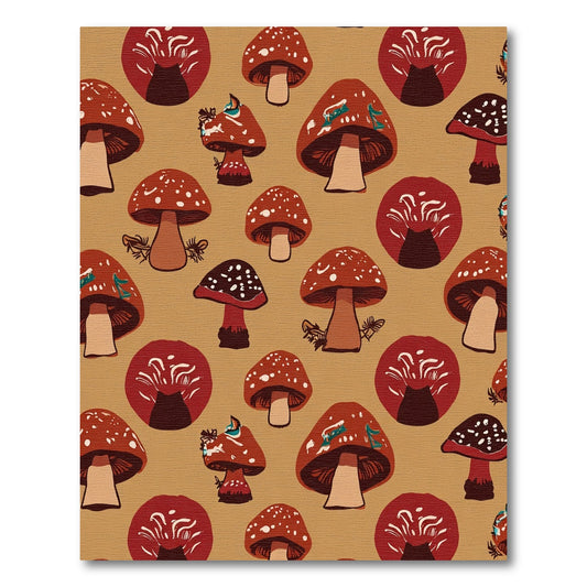 Earthy Red Mushroom Woodland Pattern Rug