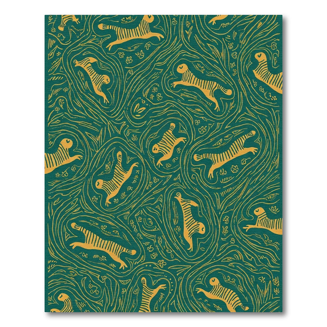 Jungle Tiger Emerald Whimsical Floral Rug