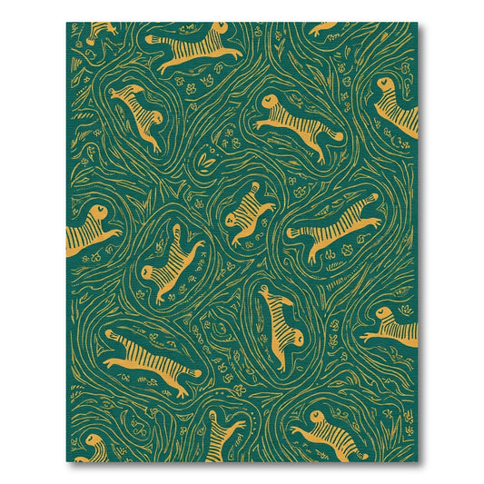 Jungle Tiger Emerald Whimsical Floral Rug