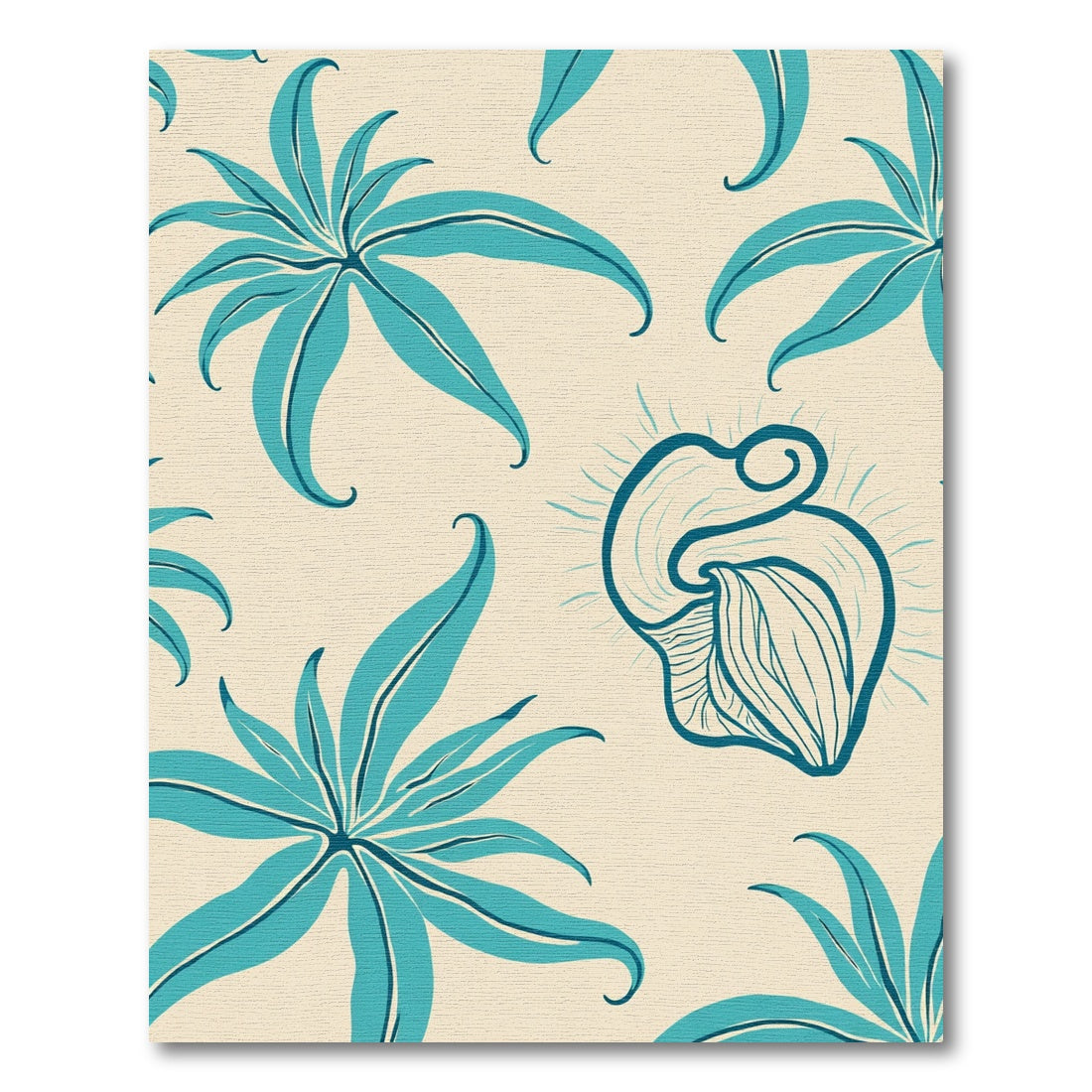 Teal Tropical Leaf Swirl Rug
