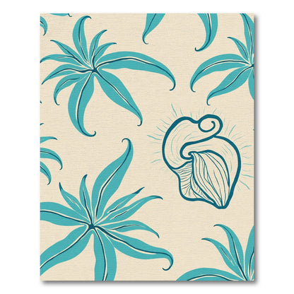 Teal Tropical Leaf Swirl Rug