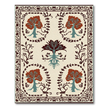 Crimson Woodland Tree Border Rug