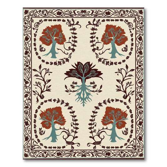 Crimson Woodland Tree Border Rug