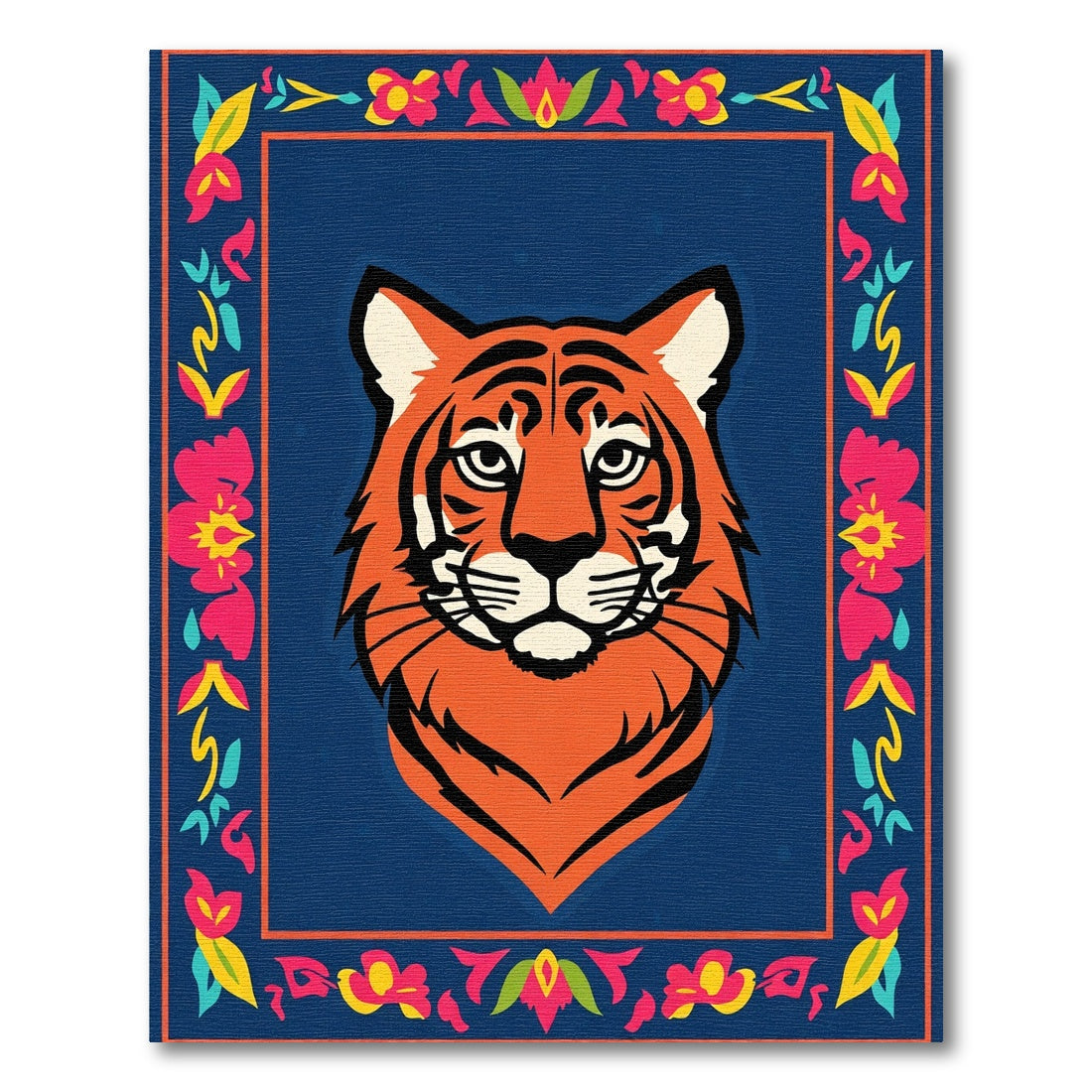 Bold Orange Tiger Floral Border Rug