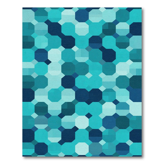 Oceanic Teal Octagon Geometric Rug