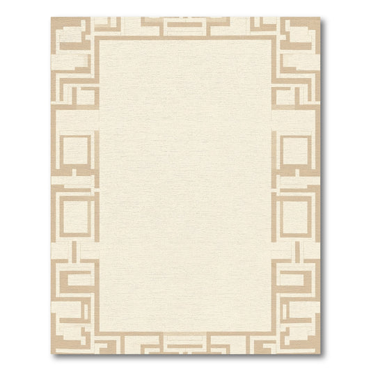 Geometric Ecru Labyrinth Border Rug