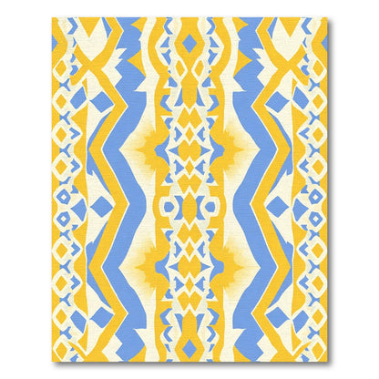 Yellow Blue Cream Geometric Tribal Rug