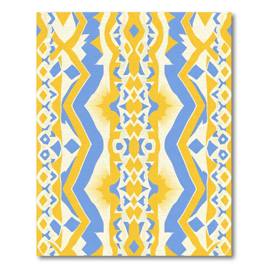 Yellow Blue Cream Geometric Tribal Rug
