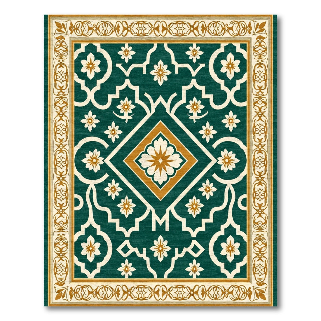Emerald Ivory Golden Floral Lattice Rug