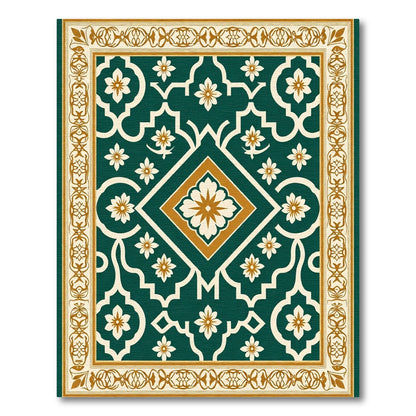 Emerald Ivory Golden Floral Lattice Rug
