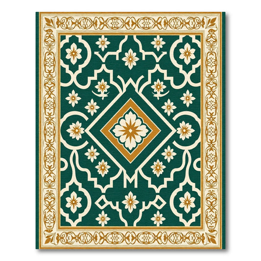 Emerald Ivory Golden Floral Lattice Rug