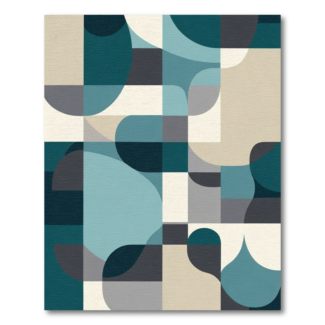 Teal Gray Abstract Geometric Curves Rug