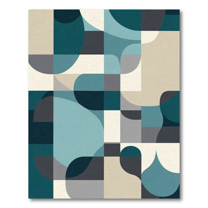 Teal Gray Abstract Geometric Curves Rug