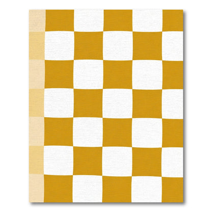 Golden White Checkerboard Squares Rug