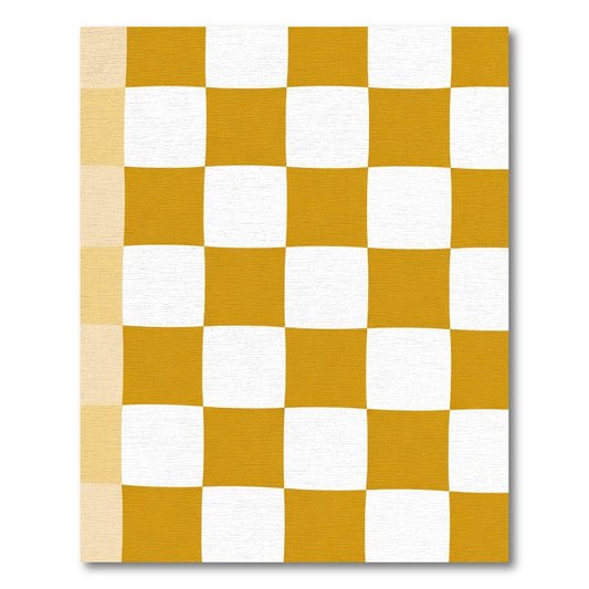 Golden White Checkerboard Squares Rug