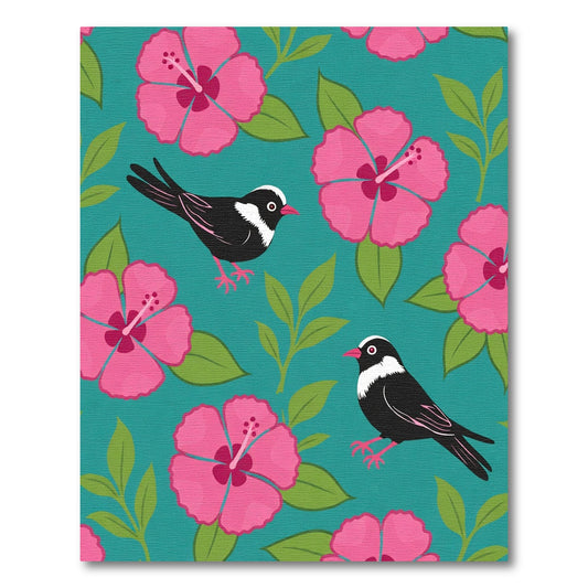 Tropical Pink Hibiscus Bird Garden Rug