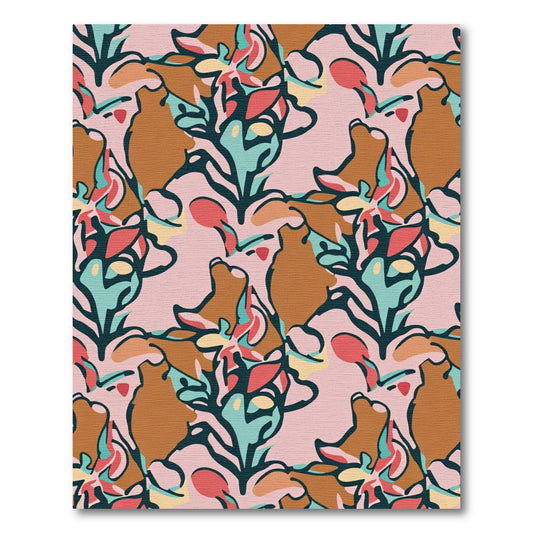 Abstract Floral Brown Teal Pink Rug