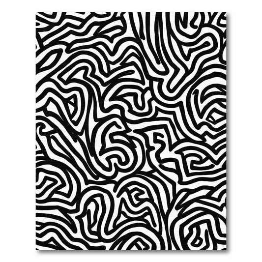 Bold Black White Maze Lines Rug