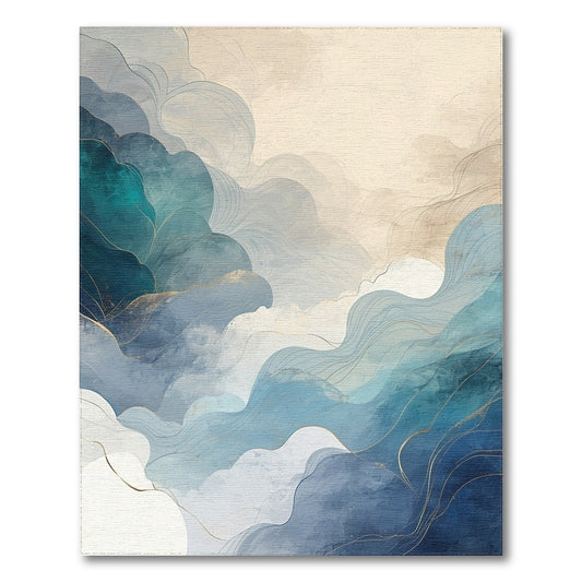 Blue and Teal Flowing Blue Teal Abstract Area Rug