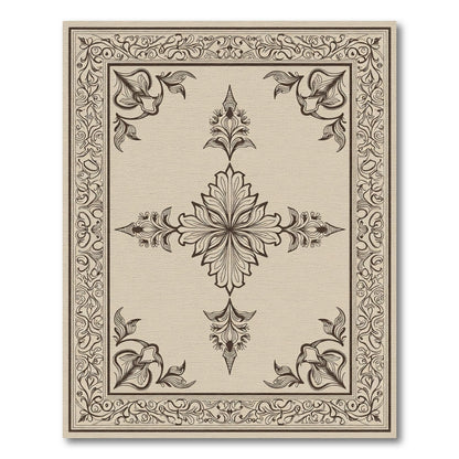 Ornate Beige Floral Medallion Border Rug
