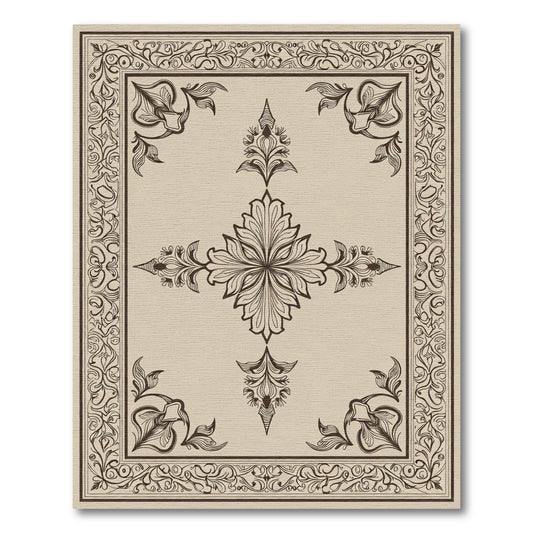Ornate Beige Floral Medallion Border Rug
