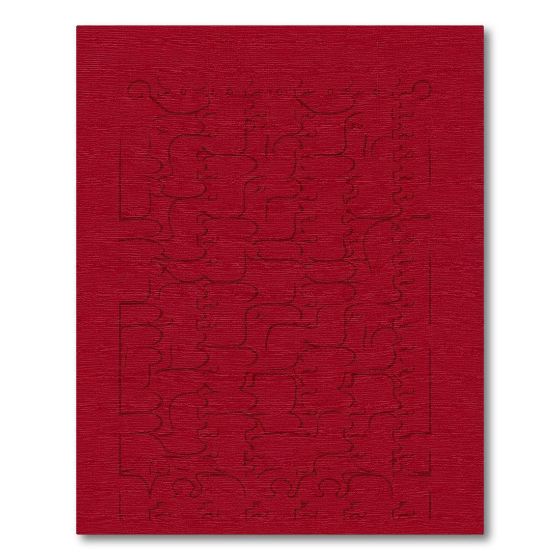 Crimson Abstract Human Profile Arrangement Rug