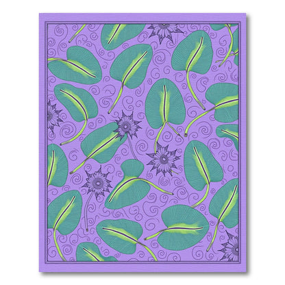 Purple Green Leaf Swirl Botanical Abstraction Rug