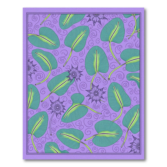 Purple Green Leaf Swirl Botanical Abstraction Rug