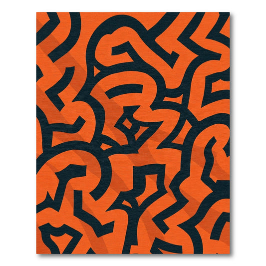 Bold Orange Abstract Interlocking Waves Rug