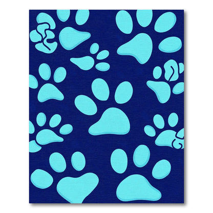 Aqua Paw Prints on Navy Background Rug