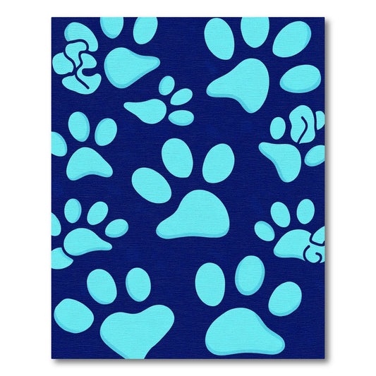 Aqua Paw Prints on Navy Background Rug