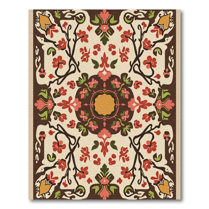 Red Brown Floral Vine Medallion Rug