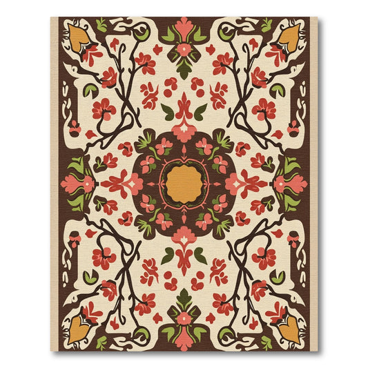 Red Brown Floral Vine Medallion Rug
