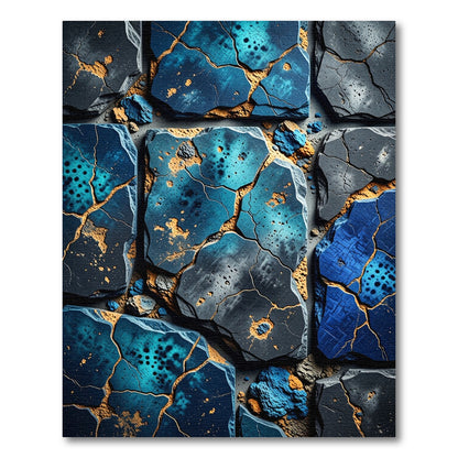 Cracked Blue Teal Stone Arrangement Rug