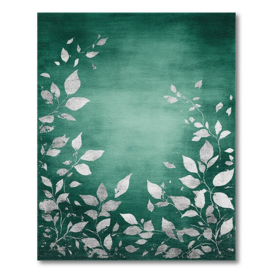 Green Distressed Leaf Area Rug