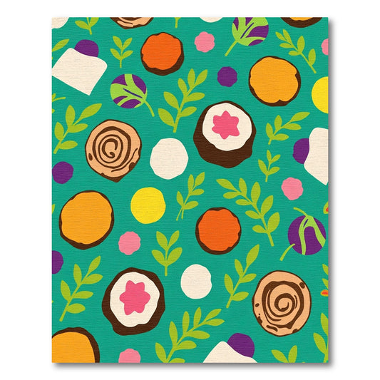 Playful Yellow Orange Round Treats Rug